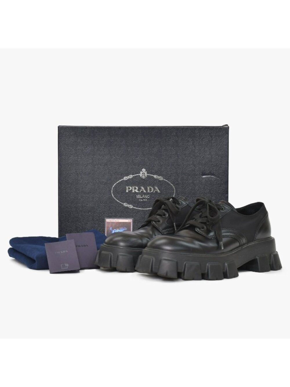 Prada Monolith Lace-up Droid Nylon Calzature Uomo Leather Shoes Black Nero